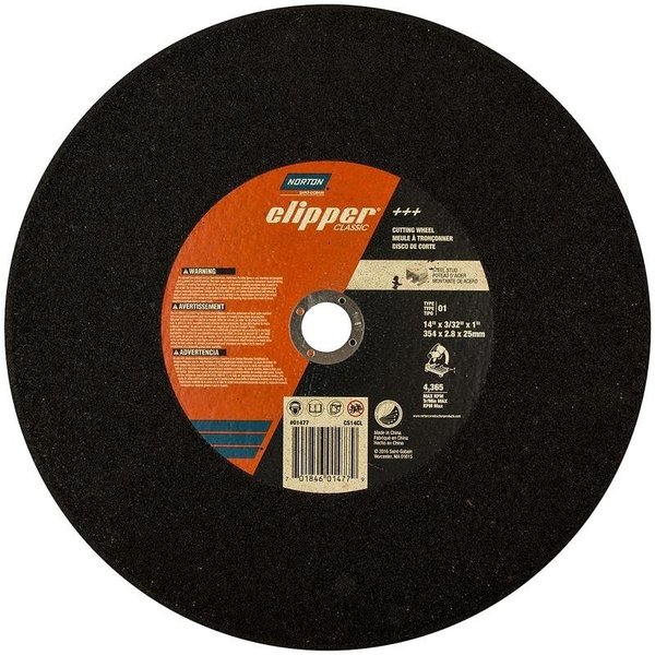 Norton Clipper Clipper Classic A AO Series Cutoff Wheel, 14 in Dia, 332 in Thick, 1 in Arbor 70184601477